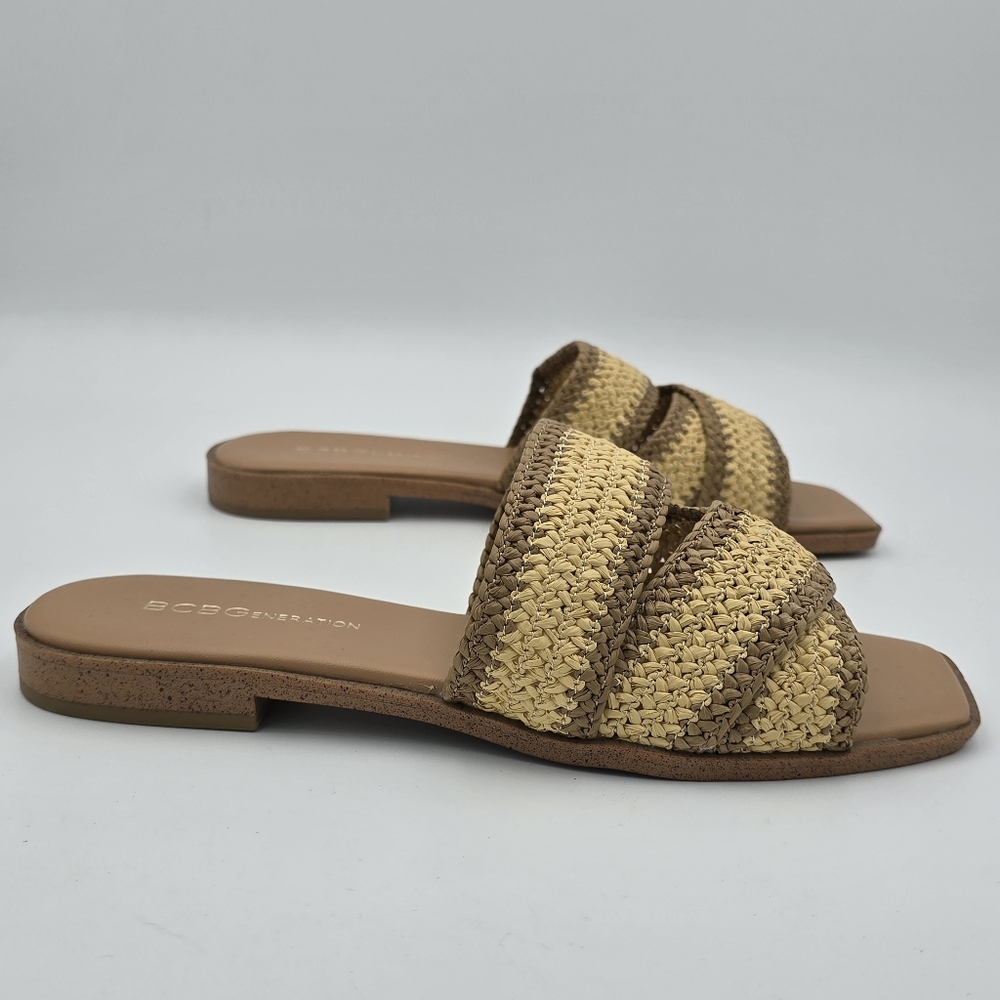 NWOT BCBGeneration Lileen Slide Sandals, Tan/Natural, 8.5M - Picture 2 of 12
